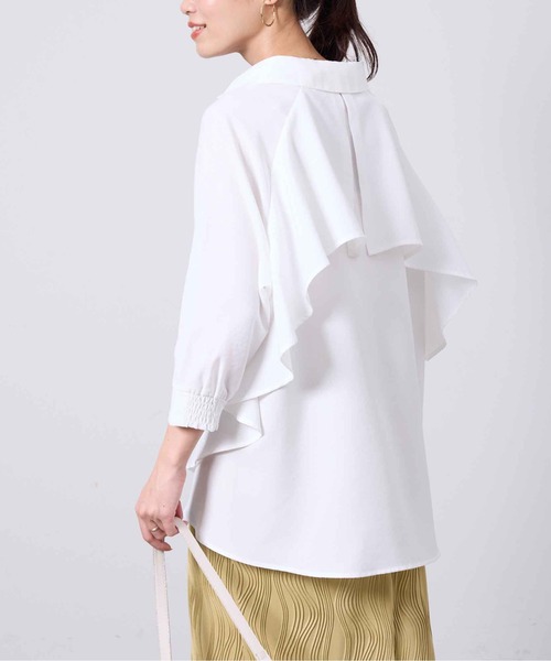 Chez toi（シェトワ）の「リネンタッチBACKフリルスキッパーシャツ（Tシャツ/カットソー・レディース・ベージュ/オフホワイト/ブラック/カーキ・FREE）」の16枚目の写真