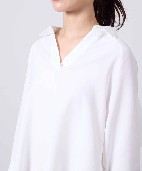 Chez toi（シェトワ）の「リネンタッチBACKフリルスキッパーシャツ（Tシャツ/カットソー・レディース・ベージュ/オフホワイト/ブラック/カーキ・FREE）」の19枚目の写真