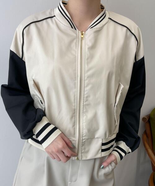 WEGO（ウィゴー）の「WEGO/配色デザインブルゾン（ブルゾン・レディース・アイボリー/ピンク/ブラック・FREE）」の4枚目の写真