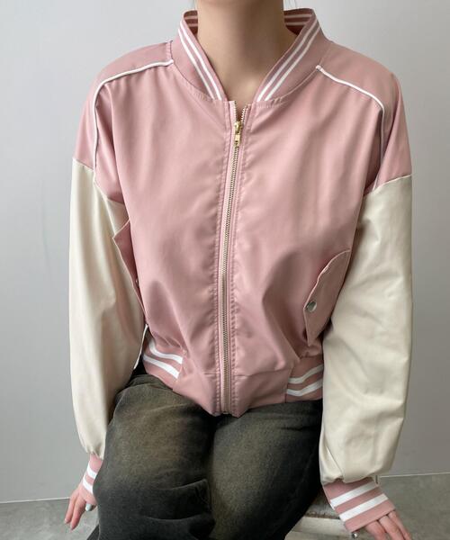 WEGO（ウィゴー）の「WEGO/配色デザインブルゾン（ブルゾン・レディース・アイボリー/ピンク/ブラック・FREE）」の8枚目の写真