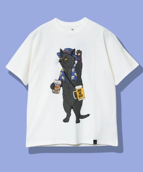 go slow caravan(ゴースローキャラバン)の「USA/C フェス猫TEE(Tシャツ/カットソー・メンズ・ホワイト/バイオレット・SMALL/MEDIUM/LARGE/X-LARGE)」の1枚目の写真