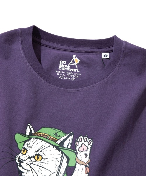 go slow caravan(ゴースローキャラバン)の「USA/C フェス猫TEE(Tシャツ/カットソー・メンズ・ホワイト/バイオレット・SMALL/MEDIUM/LARGE/X-LARGE)」の5枚目の写真
