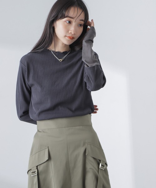 NANO universe(ナノユニバース)の「異素材コンビスリーブメロートップス(Tシャツ/カットソー・レディース・アイボリー/チャコール/イエロー・FREE)」の19枚目の写真