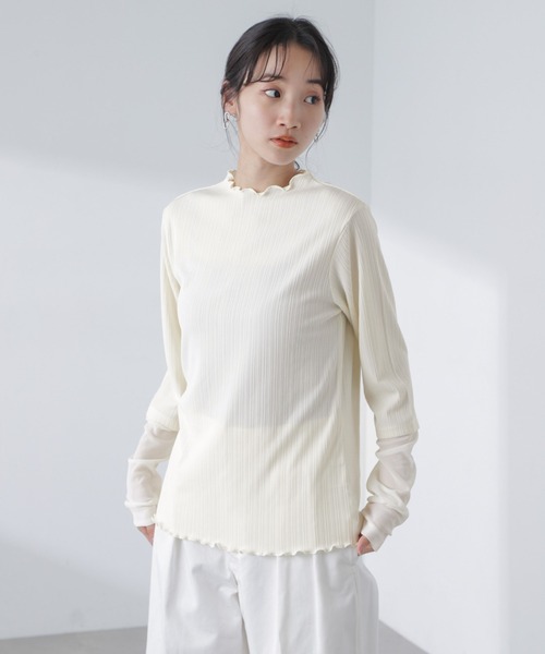 NANO universe(ナノユニバース)の「異素材コンビスリーブメロートップス(Tシャツ/カットソー・レディース・アイボリー/チャコール/イエロー・FREE)」の10枚目の写真