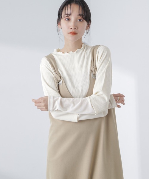 NANO universe(ナノユニバース)の「異素材コンビスリーブメロートップス(Tシャツ/カットソー・レディース・アイボリー/チャコール/イエロー・FREE)」の4枚目の写真