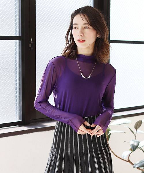 REAL CUBE（リアルキューブ）の「前後2wayシアーインナートップス（Tシャツ/カットソー・レディース・グリーン/パープル・M）」の2枚目の写真