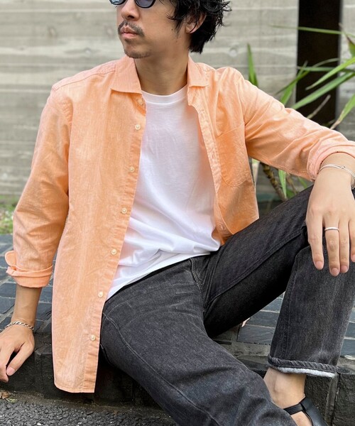 NOLLEY’S（ノーリーズ）の「リネンブレンド カッタウェイシャツ（シャツ/ブラウス・メンズ・ネイビー/オレンジ/グレー系その他/ミント・S/M/L/XL）」の4枚目の写真