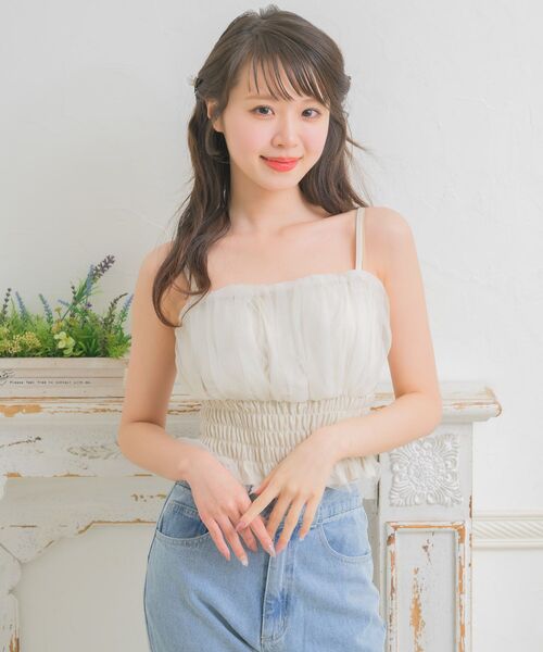 ems excite(エムズエキサイト)の「チュールキャミ&ボレロSET(シャツ/ブラウス・レディース・ライトグレー/ナチュラル/ブラック・FREE)」の9枚目の写真