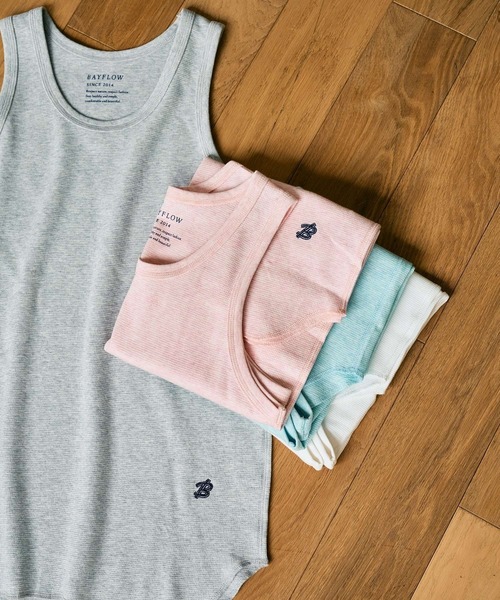 BAYFLOW（ベイフロー）の「≪新色入荷≫[着やすさ抜群]ワッフルタンクトップ（タンクトップ・メンズ・グレー系/ネイビー系/ブラック/オフホワイト/グレー/ライトブルー/ピンク・MEDIUM/LARGE）」の4枚目の写真