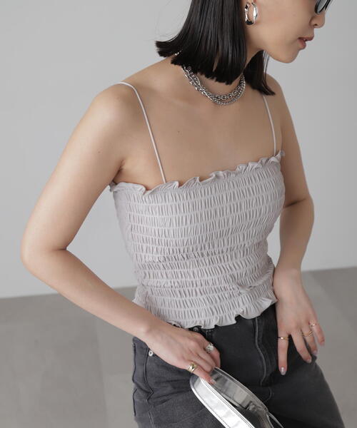 FREE'S MART（フリーズマート）の「◆[カップ取り外し可]カップ付シャーリングベアキャミソール（キャミソール・レディース・ホワイト/グレー/ブラック・FREE）」の3枚目の写真