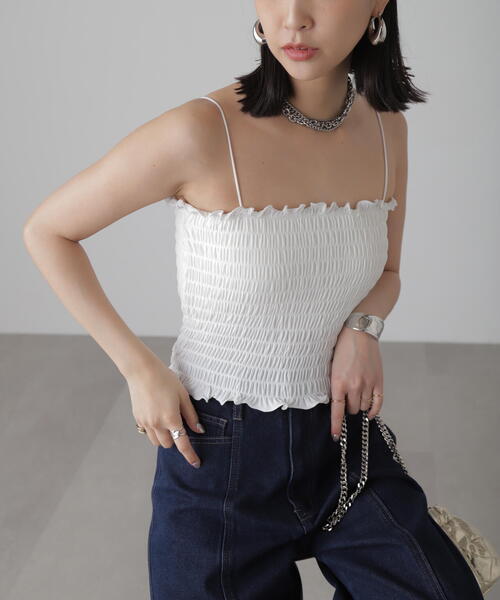 FREE'S MART（フリーズマート）の「◆[カップ取り外し可]カップ付シャーリングベアキャミソール（キャミソール・レディース・ホワイト/グレー/ブラック・FREE）」の2枚目の写真