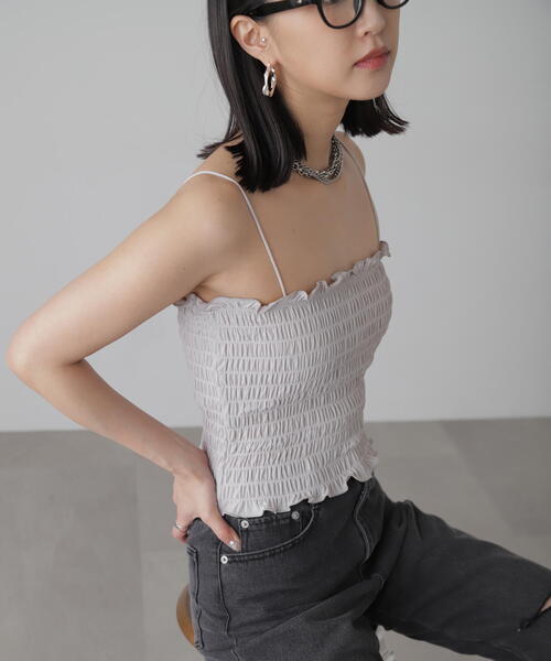 FREE'S MART（フリーズマート）の「◆[カップ取り外し可]カップ付シャーリングベアキャミソール（キャミソール・レディース・ホワイト/グレー/ブラック・FREE）」の10枚目の写真