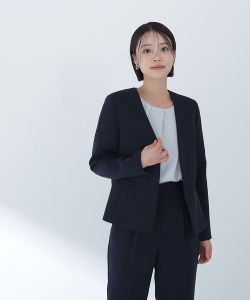 NATURAL BEAUTY BASIC（ナチュラルビューティーベーシック）の「◇ドビーツイル SETUP ノーカラージャケット（ノーカラージャケット・レディース・チャコールグレー/グレー/ネイビー・MEDIUM/SMALL/LARGE）」の14枚目の写真