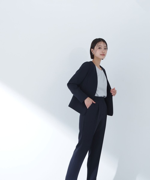 NATURAL BEAUTY BASIC（ナチュラルビューティーベーシック）の「◇ドビーツイル SETUP ノーカラージャケット（ノーカラージャケット・レディース・チャコールグレー/グレー/ネイビー・MEDIUM/SMALL/LARGE）」の5枚目の写真