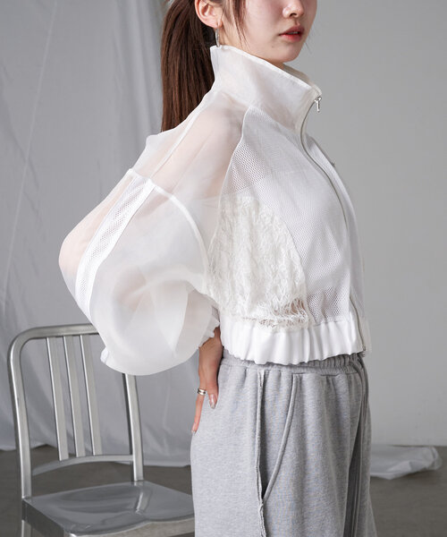 RAY CASSIN（レイカズン）の「メッシュ切り替えブルゾン（シャツ/ブラウス・レディース・ブラック/サックスブルー/ホワイト・FREE）」の5枚目の写真