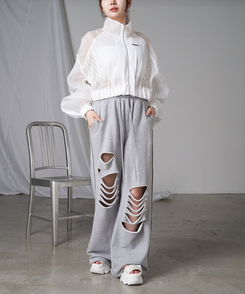 RAY CASSIN（レイカズン）の「メッシュ切り替えブルゾン（シャツ/ブラウス・レディース・ブラック/サックスブルー/ホワイト・FREE）」の8枚目の写真