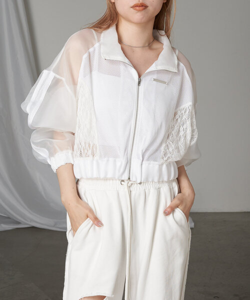 RAY CASSIN（レイカズン）の「メッシュ切り替えブルゾン（シャツ/ブラウス・レディース・ブラック/サックスブルー/ホワイト・FREE）」の9枚目の写真