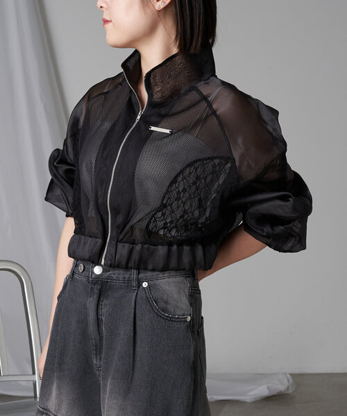 RAY CASSIN（レイカズン）の「メッシュ切り替えブルゾン（シャツ/ブラウス・レディース・ブラック/サックスブルー/ホワイト・FREE）」の20枚目の写真