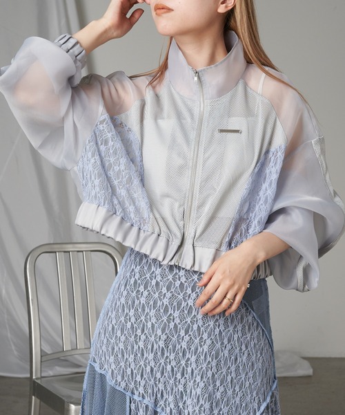 RAY CASSIN（レイカズン）の「メッシュ切り替えブルゾン（シャツ/ブラウス・レディース・ブラック/サックスブルー/ホワイト・FREE）」の3枚目の写真