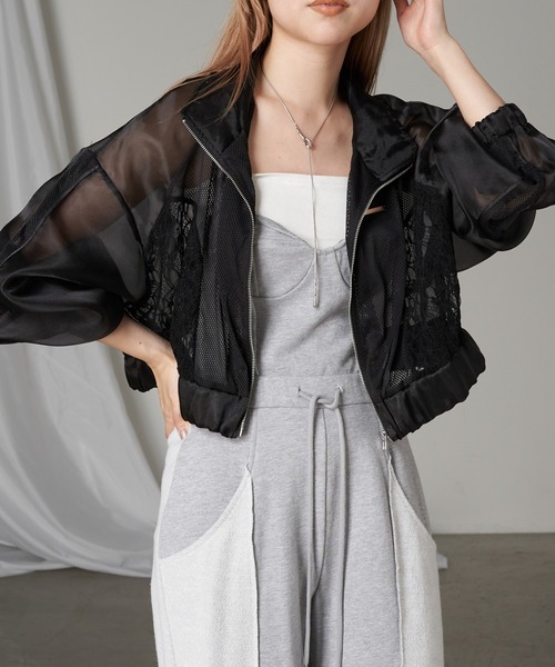 RAY CASSIN（レイカズン）の「メッシュ切り替えブルゾン（シャツ/ブラウス・レディース・ブラック/サックスブルー/ホワイト・FREE）」の2枚目の写真