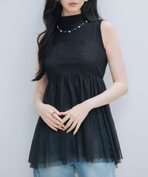 バックリボンチュールキャミビスチェ