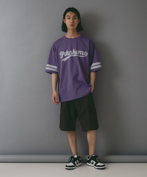 brknhome(ブロークンホーム)の「【brknhome/ブロークンホーム】袖ライン ベースボールロゴ Tシャツ(Tシャツ/カットソー・メンズ・ブラック/ホワイト/パープル・MEDIUM/LARGE)」の14枚目の写真