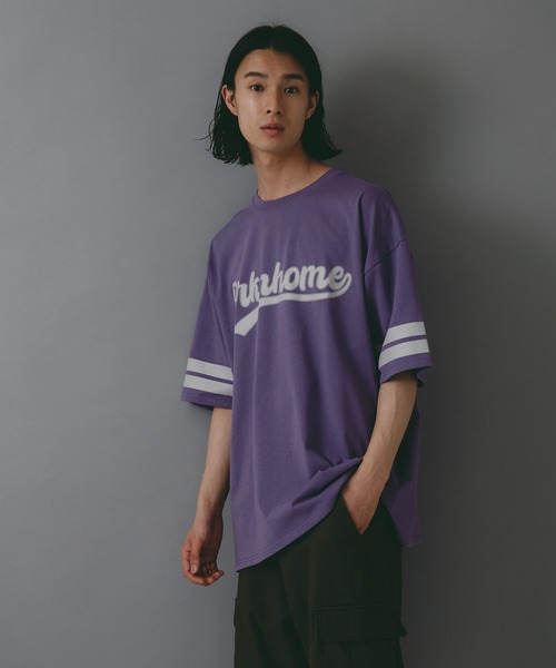 brknhome(ブロークンホーム)の「【brknhome/ブロークンホーム】袖ライン ベースボールロゴ Tシャツ(Tシャツ/カットソー・メンズ・ブラック/ホワイト/パープル・MEDIUM/LARGE)」の13枚目の写真