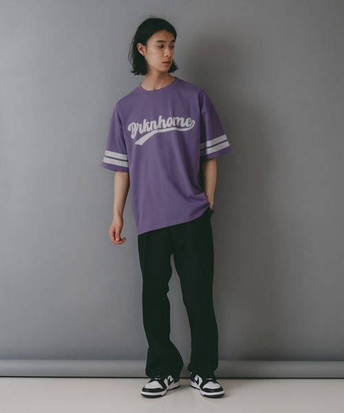 brknhome(ブロークンホーム)の「【brknhome/ブロークンホーム】袖ライン ベースボールロゴ Tシャツ(Tシャツ/カットソー・メンズ・ブラック/ホワイト/パープル・MEDIUM/LARGE)」の15枚目の写真