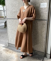 StyleSea | 【リネン混】パフスリーブフレアロングワンピース(ワンピース)