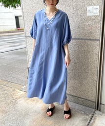 StyleSea（スタイルシー）の「【リネン混】パフスリーブフレアロングワンピース（ワンピース）」