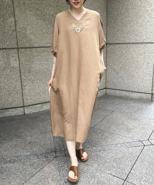 StyleSea（スタイルシー）の「【リネン混】パフスリーブフレアロングワンピース（ワンピース・レディース・ブラック/カーキ/ライトブルー/ブルー/ライトブラウン/グリーン/ブラウン/ネイビー/ラベンダー/アイボリー・FREE）」の20枚目の写真