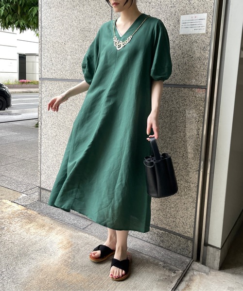 StyleSea（スタイルシー）の「【リネン混】パフスリーブフレアロングワンピース（ワンピース・レディース・ブラック/カーキ/ライトブルー/ブルー/ライトブラウン/グリーン/ブラウン/ネイビー/ラベンダー/アイボリー・FREE）」の15枚目の写真