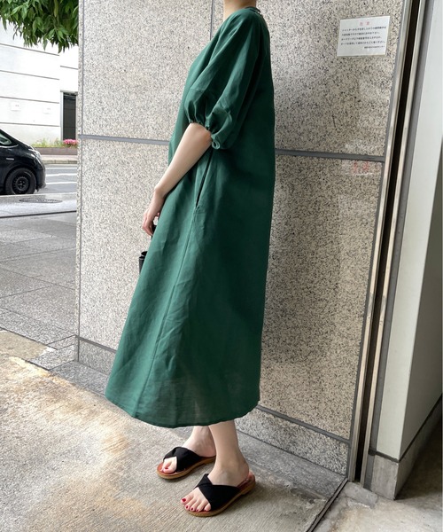 StyleSea（スタイルシー）の「【リネン混】パフスリーブフレアロングワンピース（ワンピース・レディース・ブラック/カーキ/ライトブルー/ブルー/ライトブラウン/グリーン/ブラウン/ネイビー/ラベンダー/アイボリー・FREE）」の16枚目の写真