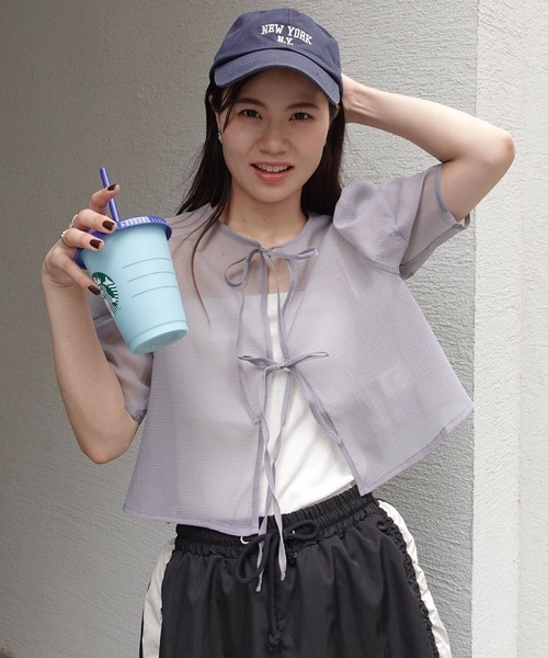 CORNERS（コーナーズ）の「ワッシャーシアーリボンブラウス（シャツ/ブラウス・レディース・グレー/ブラック/ベージュ系その他・M）」の2枚目の写真