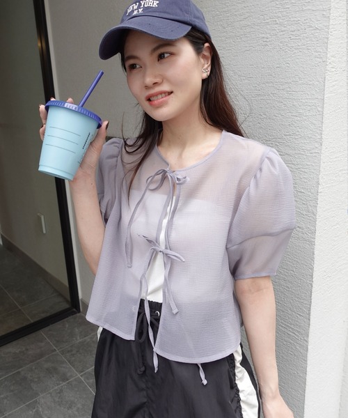 CORNERS（コーナーズ）の「ワッシャーシアーリボンブラウス（シャツ/ブラウス・レディース・グレー/ブラック/ベージュ系その他・M）」の4枚目の写真