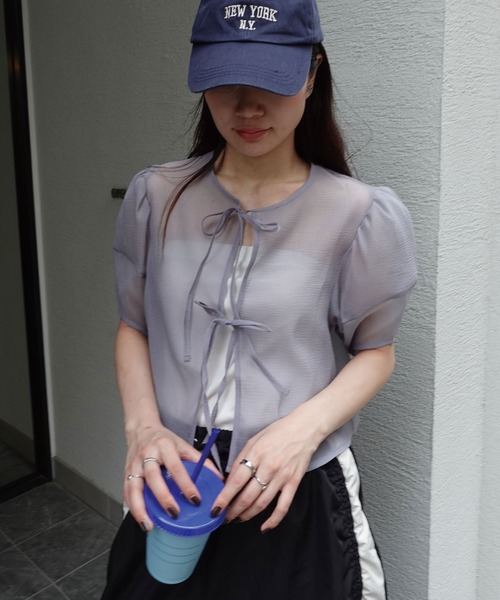 CORNERS（コーナーズ）の「ワッシャーシアーリボンブラウス（シャツ/ブラウス・レディース・グレー/ブラック/ベージュ系その他・M）」の8枚目の写真