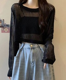 ショート丈メッシュニットトップス