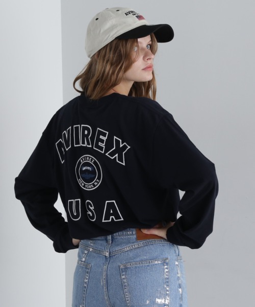 AVIREX(アヴィレックス)の「L/S VARSITY LOGO T-SHIRT/ バーシティロゴTシャツ(Tシャツ/カットソー・レディース・オフホワイト/ダークグリーン/ブラック/ネイビー・F)」の4枚目の写真