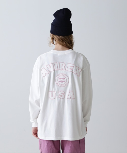 AVIREX(アヴィレックス)の「L/S VARSITY LOGO T-SHIRT/ バーシティロゴTシャツ(Tシャツ/カットソー・レディース・オフホワイト/ダークグリーン/ブラック/ネイビー・F)」の9枚目の写真