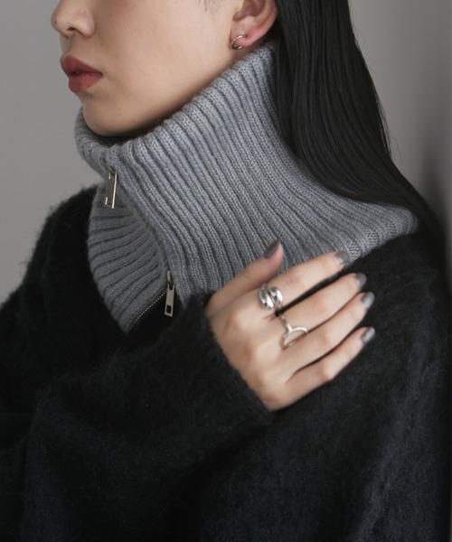 ha|za|ma unknownunknown フード付きスヌード A.M.S. ネックウォーマー スヌード フェイクファー ボリューム