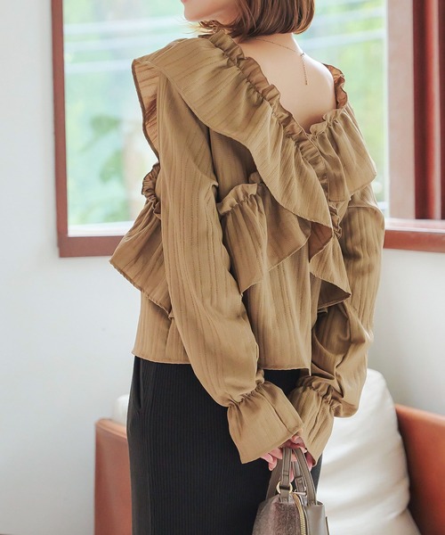 KOBE LETTUCE（コウベレタス）の「マルチウェイクロスフリルブラウス（シャツ/ブラウス・レディース・オフホワイト/ブラウン系/ブラック・M）」の10枚目の写真