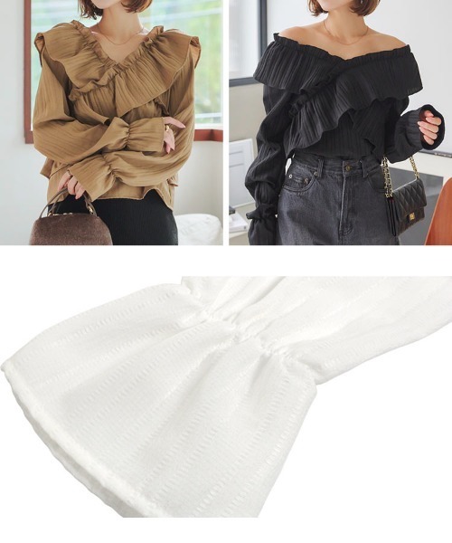 KOBE LETTUCE（コウベレタス）の「マルチウェイクロスフリルブラウス（シャツ/ブラウス・レディース・オフホワイト/ブラウン系/ブラック・M）」の8枚目の写真