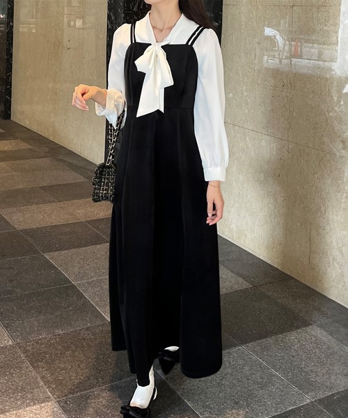 JUNOAH（ジュノア）の「べロアフレアキャミワンピース（ワンピース・レディース・ブラック/ブラウン/アイボリー・MEDIUM/LARGE/X-LARGE）」の5枚目の写真