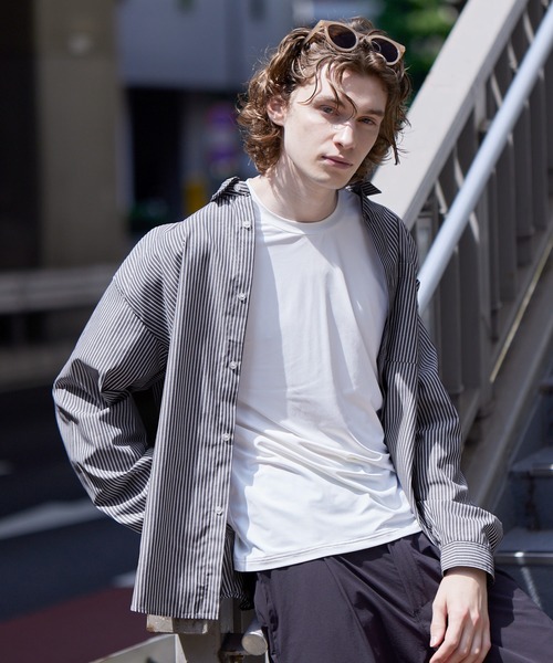 coca（coca）（コカ）の「オーバーシルエットストライプシャツ（シャツ/ブラウス・メンズ・ダークグリーン/ブラウン/ダークブルー/グレー・L/XL/M）」の5枚目の写真