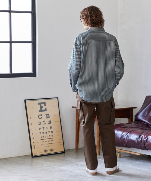 coca（coca）（コカ）の「オーバーシルエットストライプシャツ（シャツ/ブラウス・メンズ・ダークグリーン/ブラウン/ダークブルー/グレー・L/XL/M）」の11枚目の写真