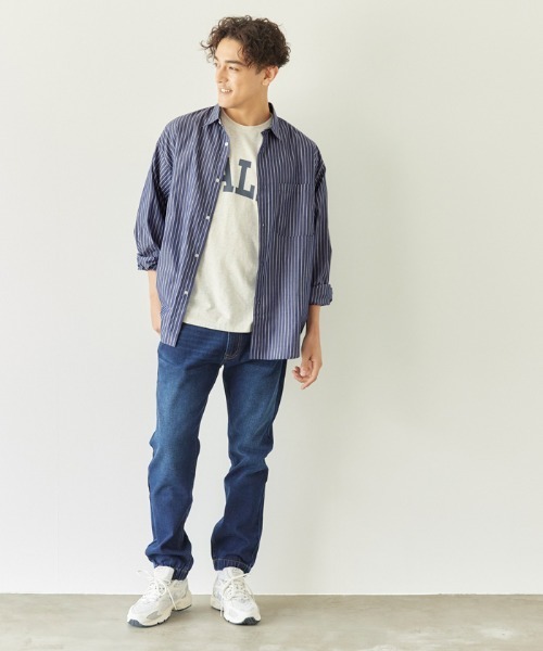 coca（coca）（コカ）の「オーバーシルエットストライプシャツ（シャツ/ブラウス・メンズ・ダークグリーン/ブラウン/ダークブルー/グレー・L/XL/M）」の12枚目の写真