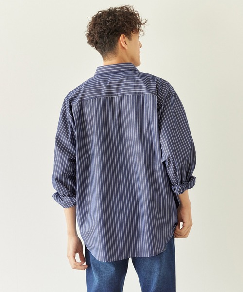 coca（coca）（コカ）の「オーバーシルエットストライプシャツ（シャツ/ブラウス・メンズ・ダークグリーン/ブラウン/ダークブルー/グレー・L/XL/M）」の13枚目の写真