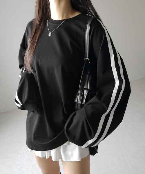 me+em select(ミームセレクト)の「【 2color 】サイドラインビッグTシャツ / side line BIG Tee(Tシャツ/カットソー・レディース・ホワイト/ブラック・FREE)」の10枚目の写真