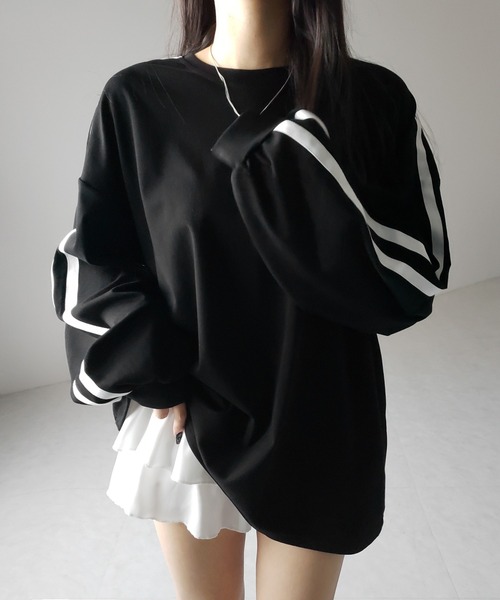 me+em select(ミームセレクト)の「【 2color 】サイドラインビッグTシャツ / side line BIG Tee(Tシャツ/カットソー・レディース・ホワイト/ブラック・FREE)」の12枚目の写真