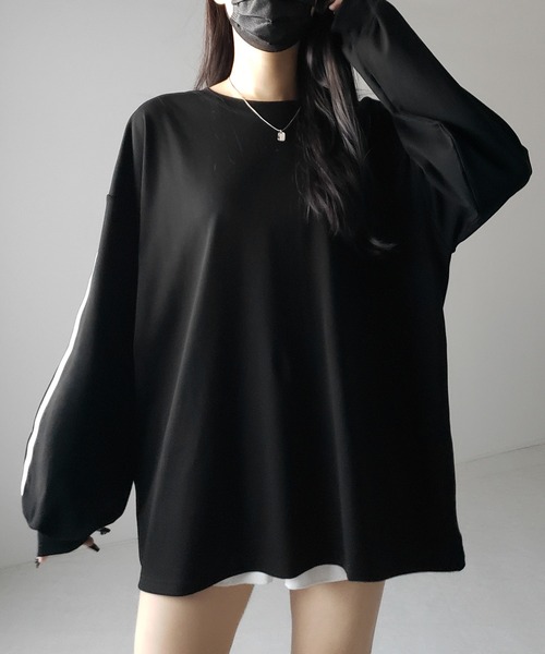 me+em select(ミームセレクト)の「【 2color 】サイドラインビッグTシャツ / side line BIG Tee(Tシャツ/カットソー・レディース・ホワイト/ブラック・FREE)」の14枚目の写真